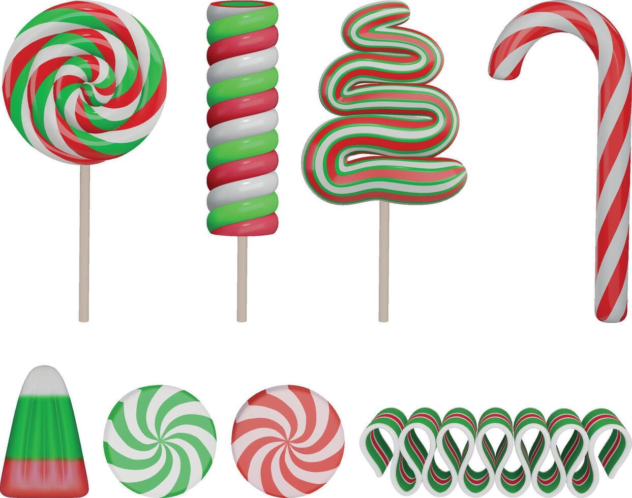 set of christmas candies. collection of christmas sweets 3d illustration vector