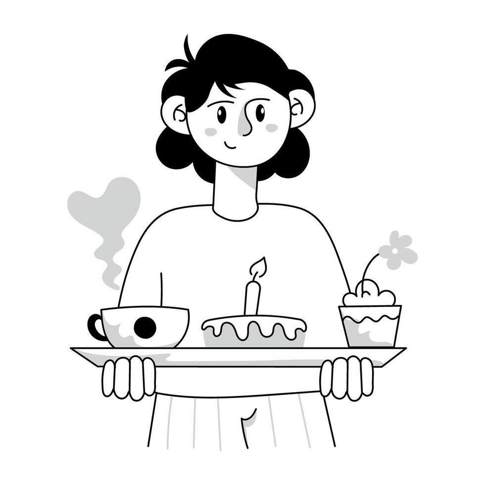 Check out doodle mini illustration of serving breakfast vector