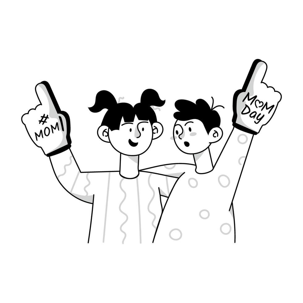 Trendy doodle mini illustration of cheering mom vector