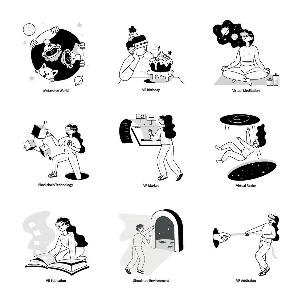 Modern Pack of Meta World Doodle Mini Illustrations vector