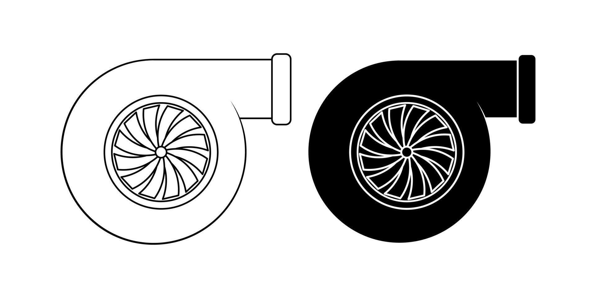 outline silhouette Turbocharger icon set isolated on white background vector