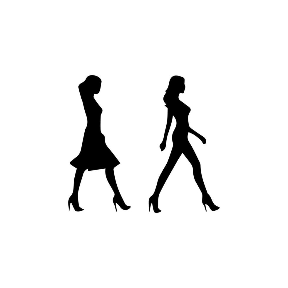 silhouettes of women standing and walking business people, black color isolated on white background vector