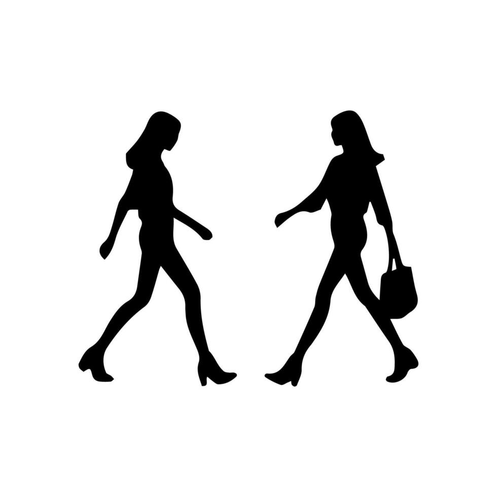 silhouettes of women standing and walking business people, black color isolated on white background vector