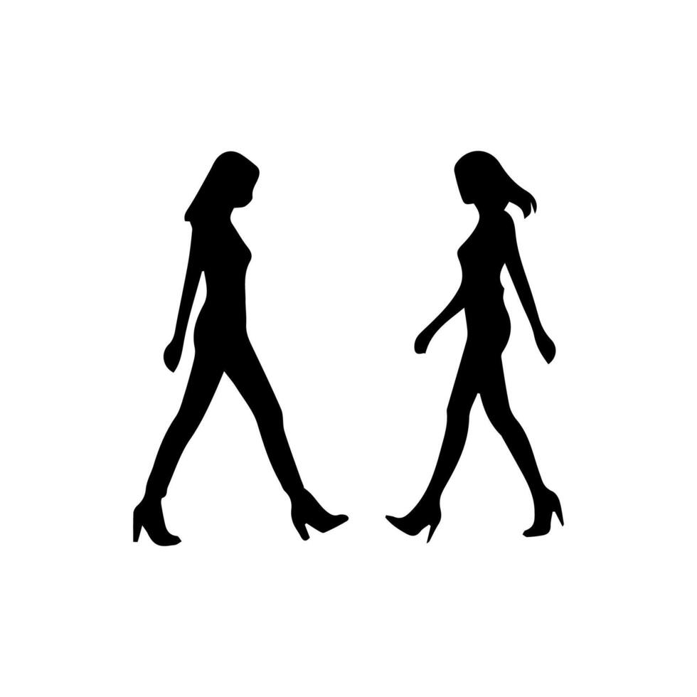 silhouettes of women standing and walking business people, black color isolated on white background vector