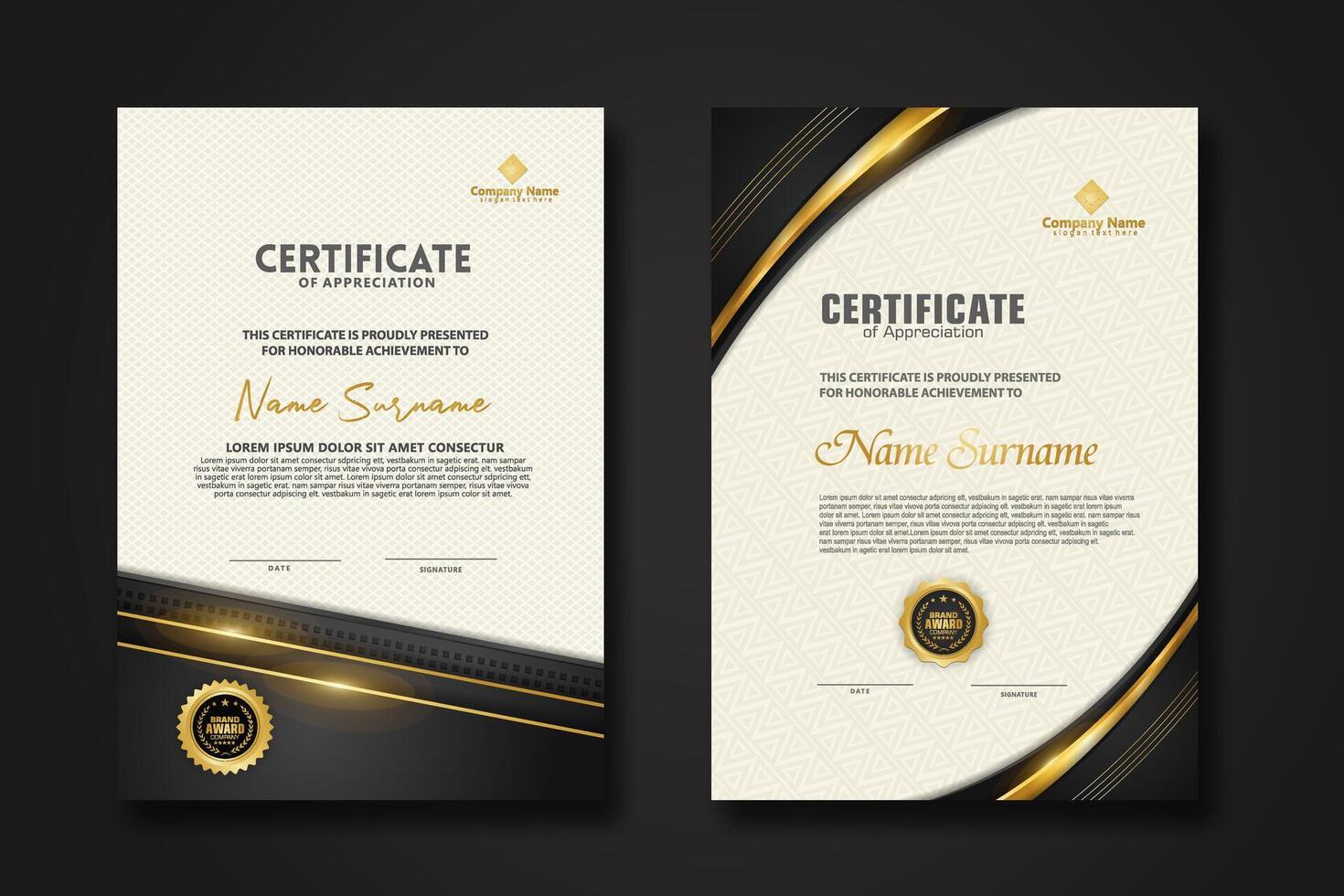 Luxury certificate template with glitter effect dan lines gold shine on frame background vector