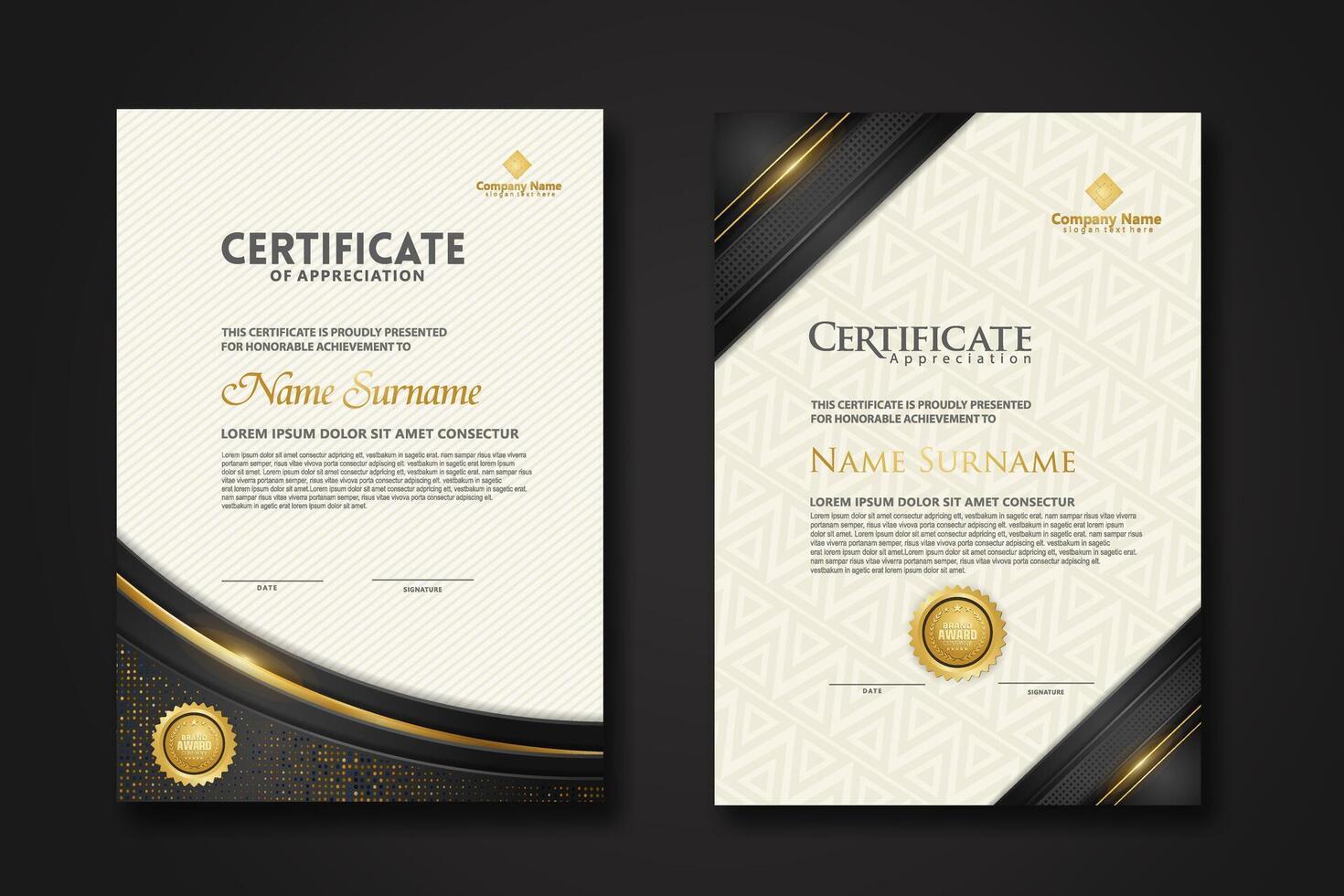 Luxury certificate template with glitter effect dan lines gold shine on frame background vector
