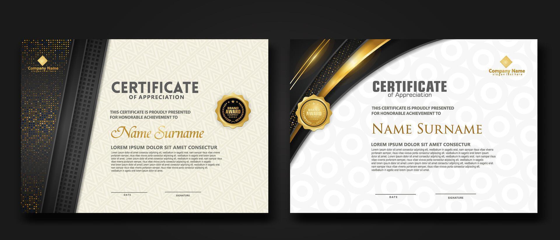 Luxury certificate template with glitter effect dan lines gold shine on frame background vector