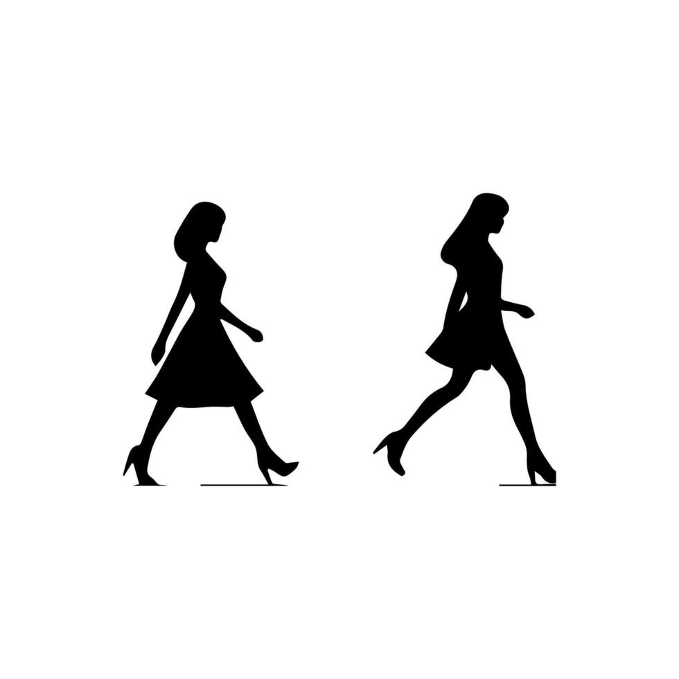 silhouettes of women standing and walking business people, black color isolated on white background vector