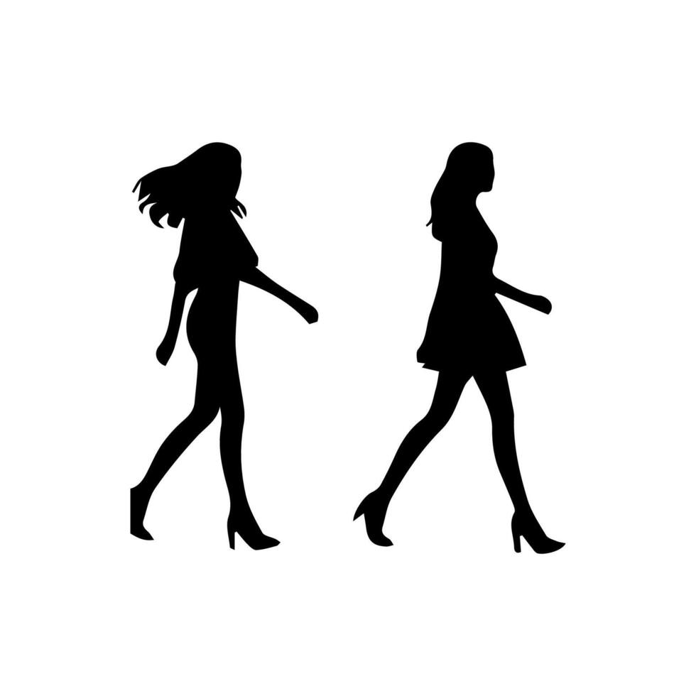 silhouettes of women standing and walking business people, black color isolated on white background vector