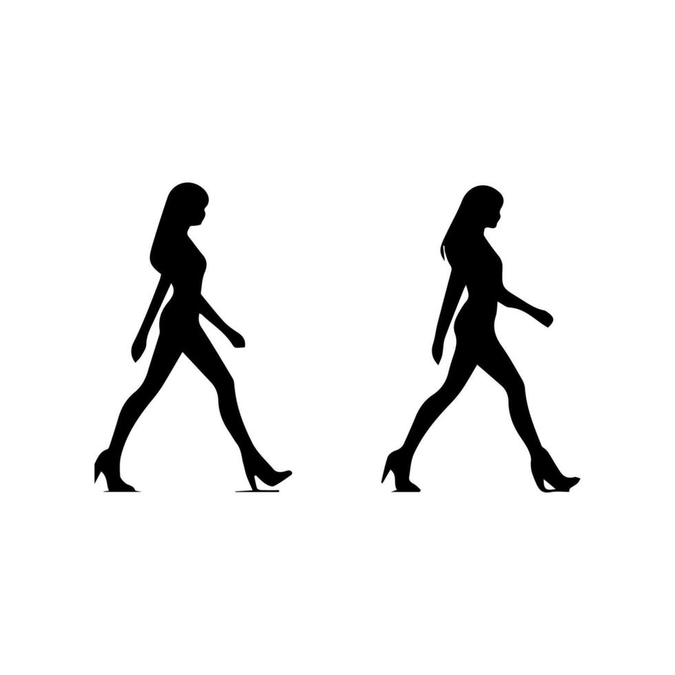 silhouettes of women standing and walking business people, black color isolated on white background vector