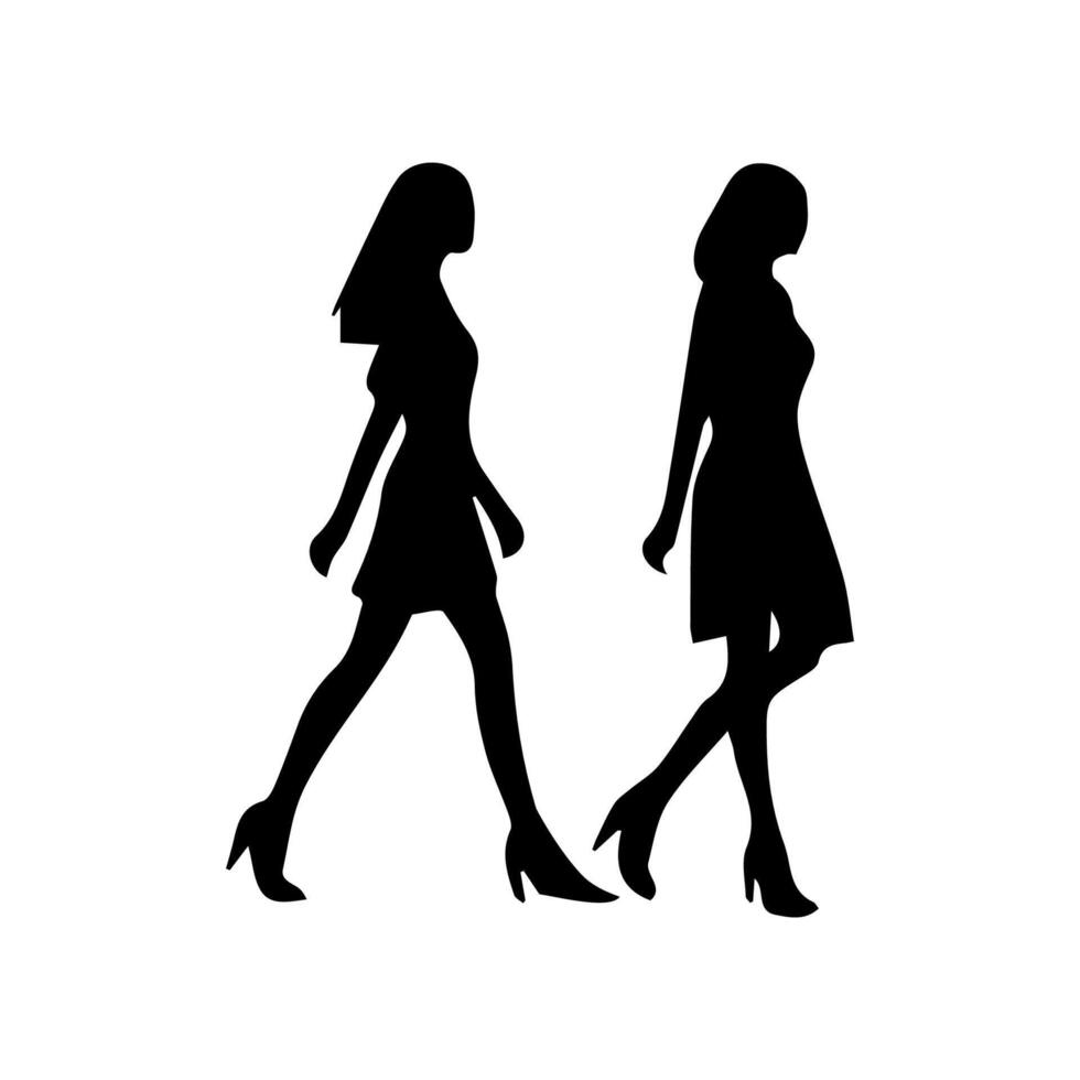 silhouettes of women standing and walking business people, black color isolated on white background vector