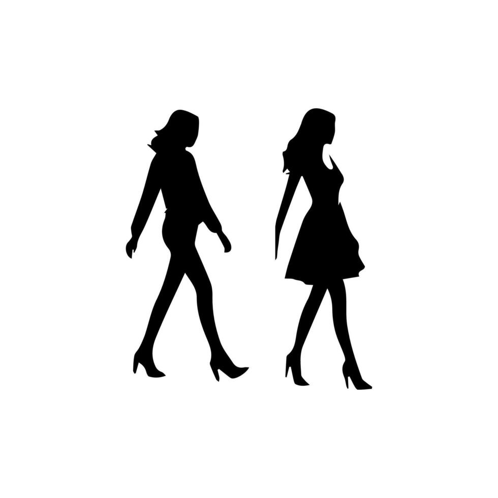 silhouettes of women standing and walking business people, black color isolated on white background vector