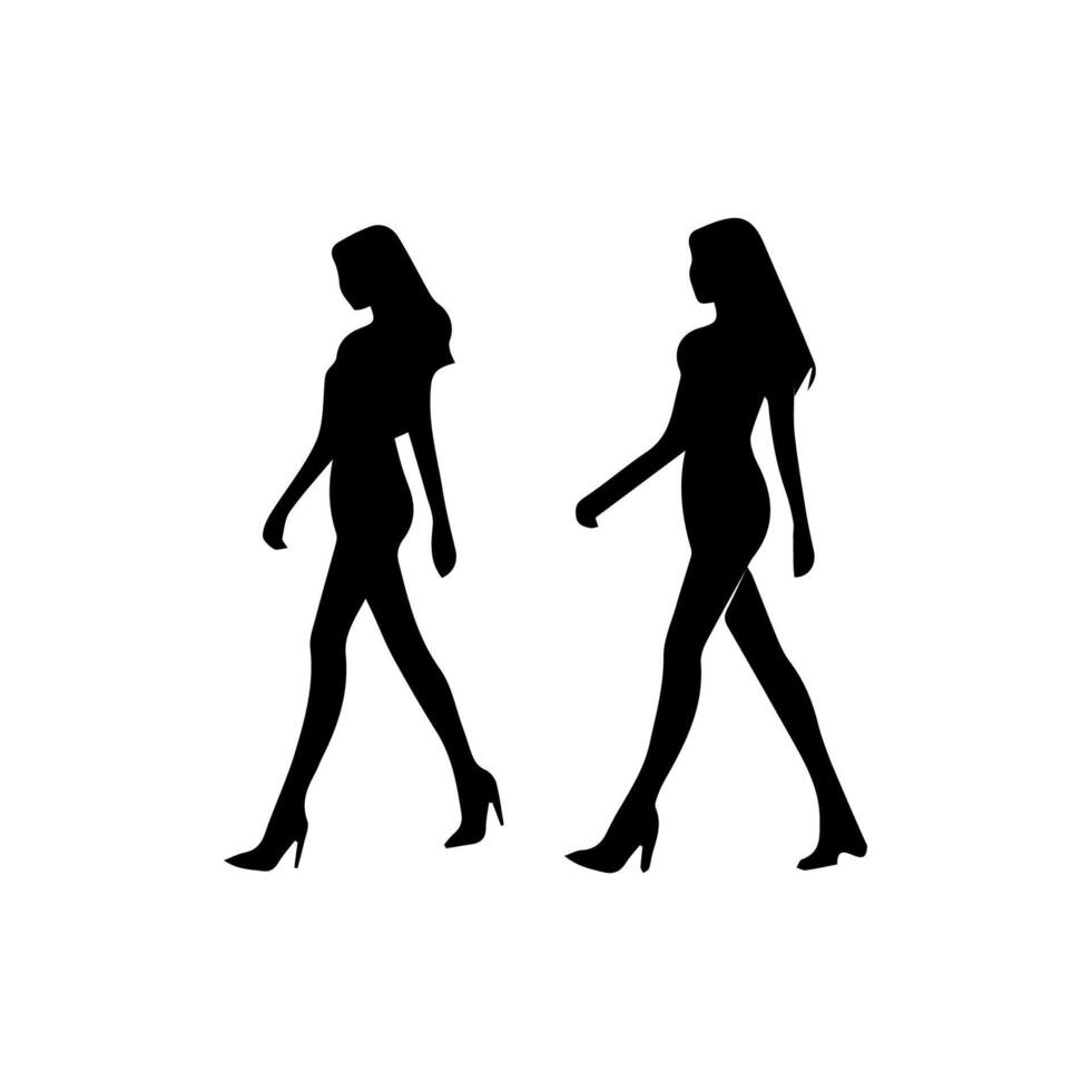 silhouettes of women standing and walking business people, black color isolated on white background vector