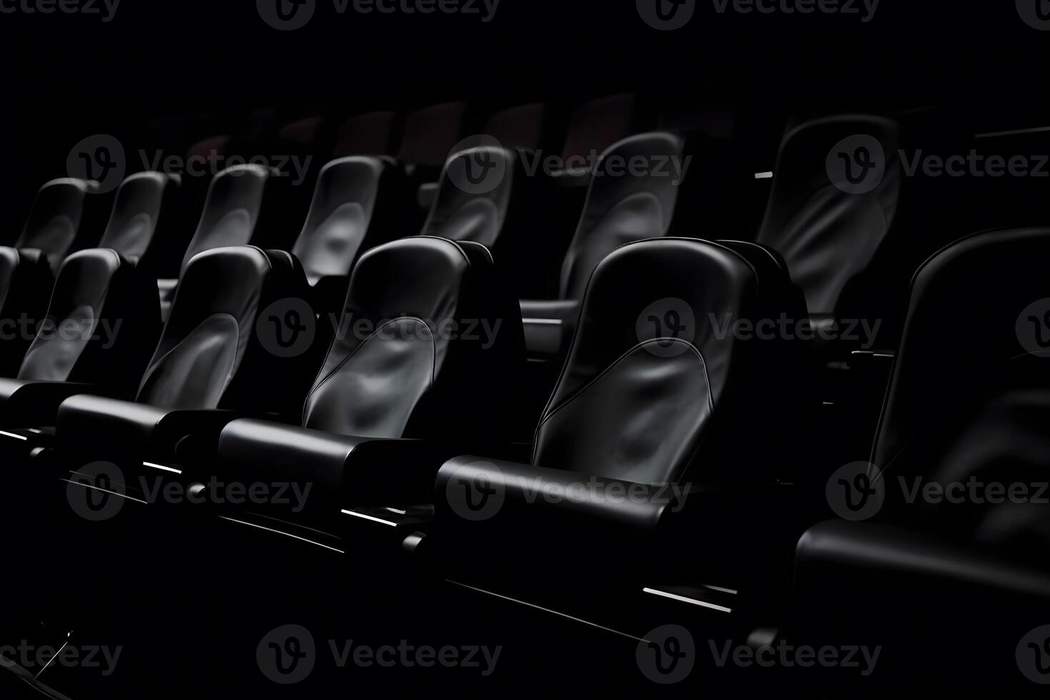 Empty cinema hall with red seats. Movie theatre. Neural network photo
