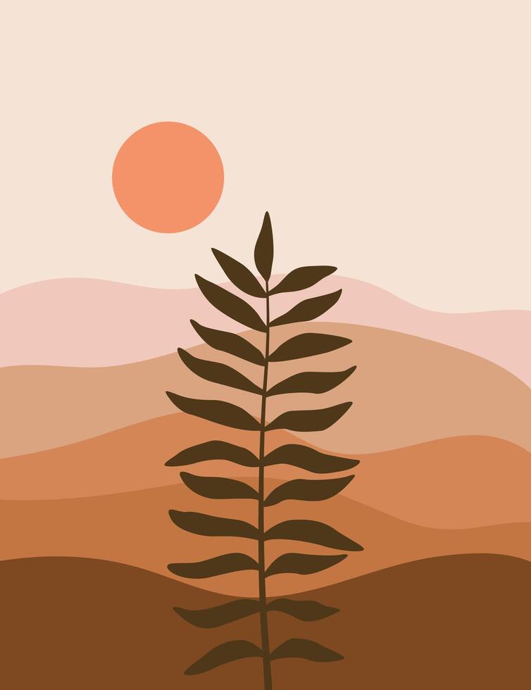 , nature landscape background.wall art . Foliage line art drawing vector