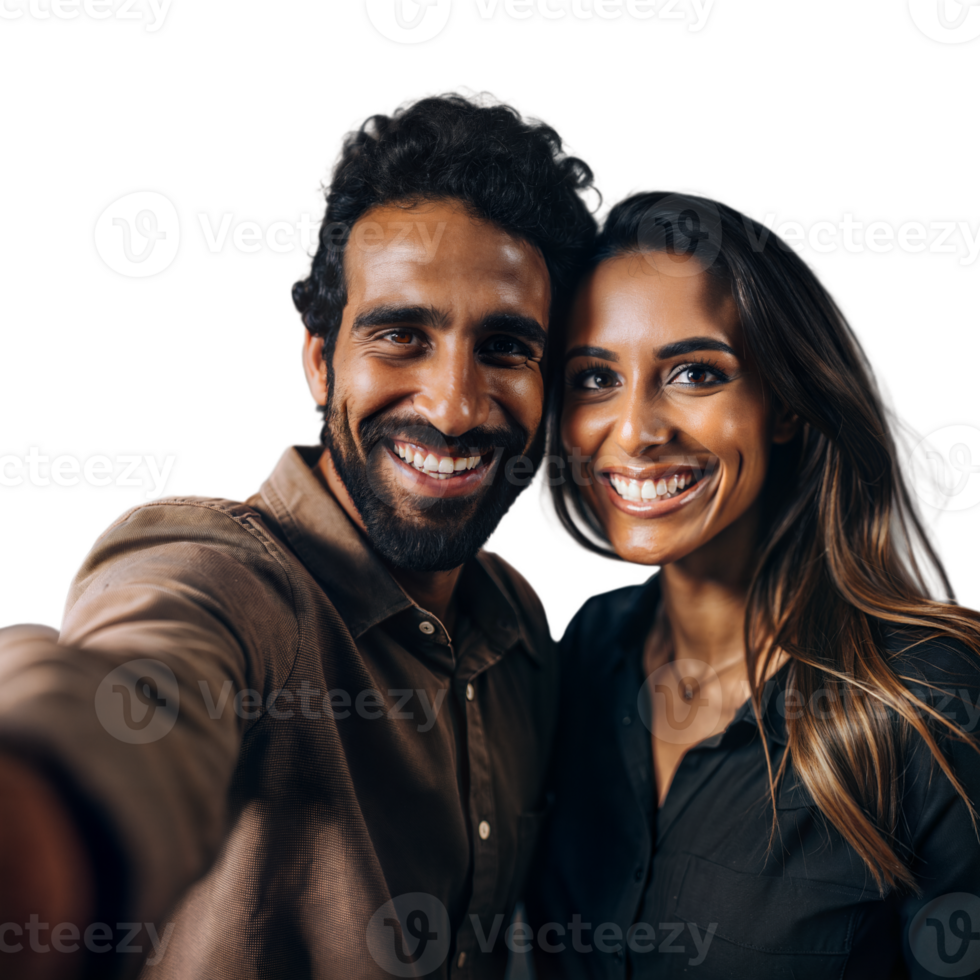 Smiling couple taking a selfie with transparent background png