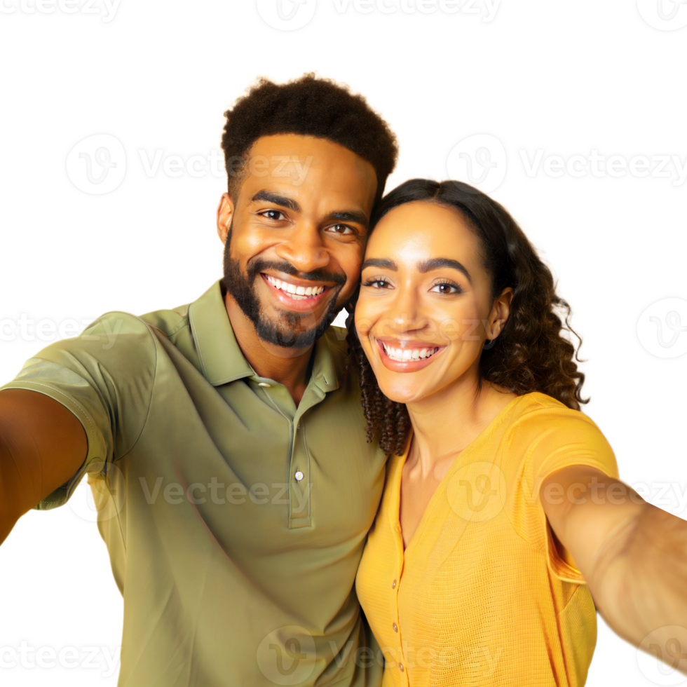 Happy couple taking a cheerful selfie on a transparent background png