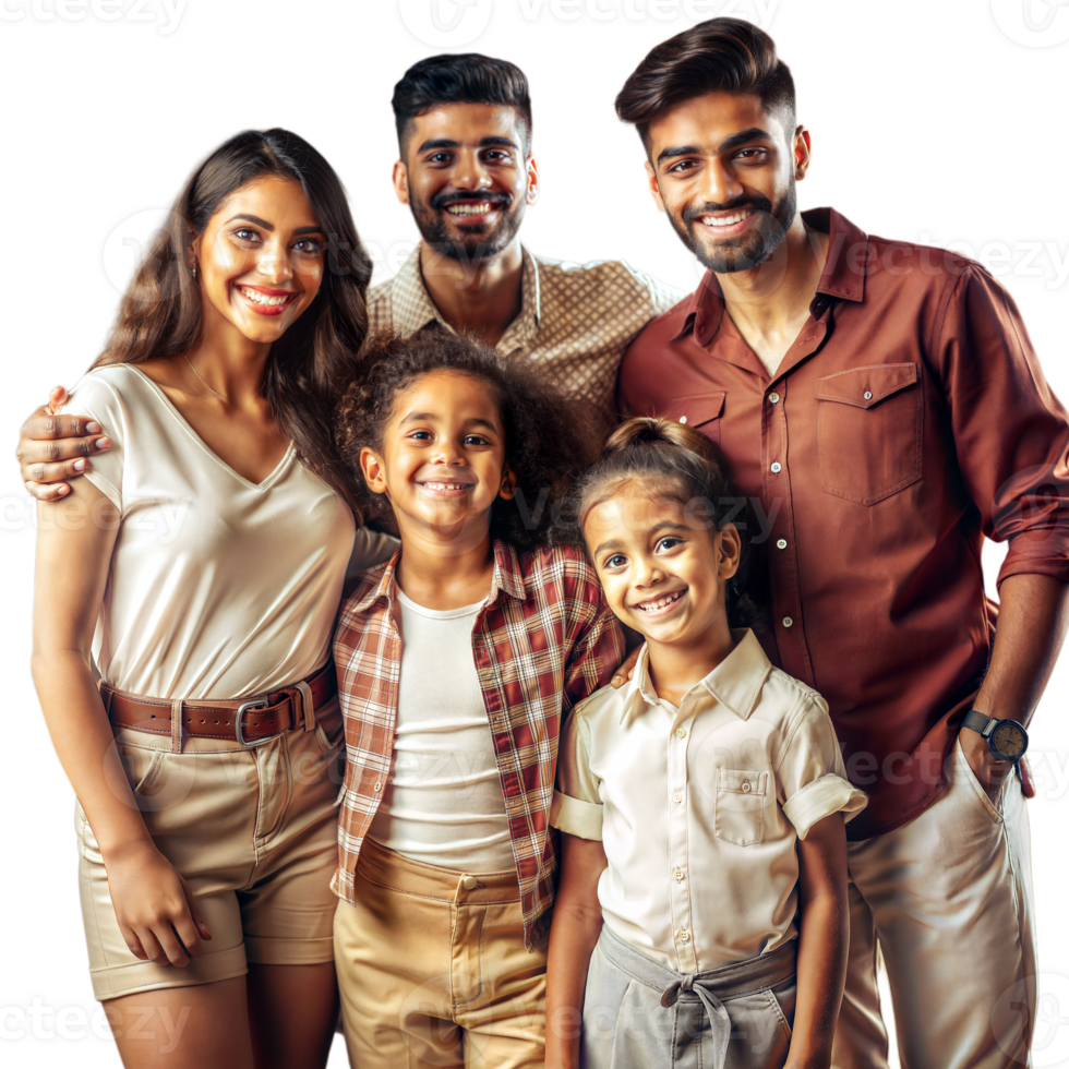 Happy family posing together on transparent background png