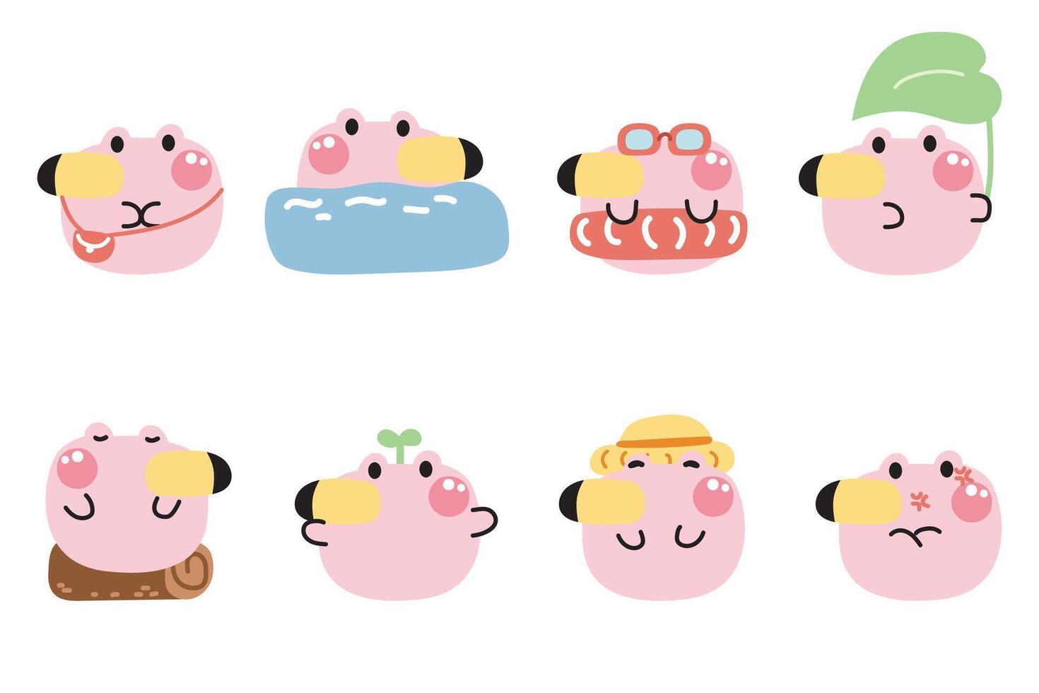 Set of cute flamingo round shape pastel in various poses and feeling on white background.Wild bird animal character cartoon design collection.Kawaii.illustration vector