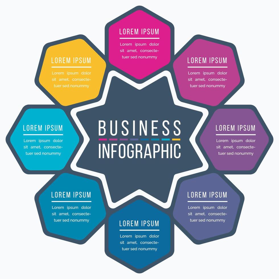 Business Infographic design 8 steps, objects, elements or options infographic template for business information vector