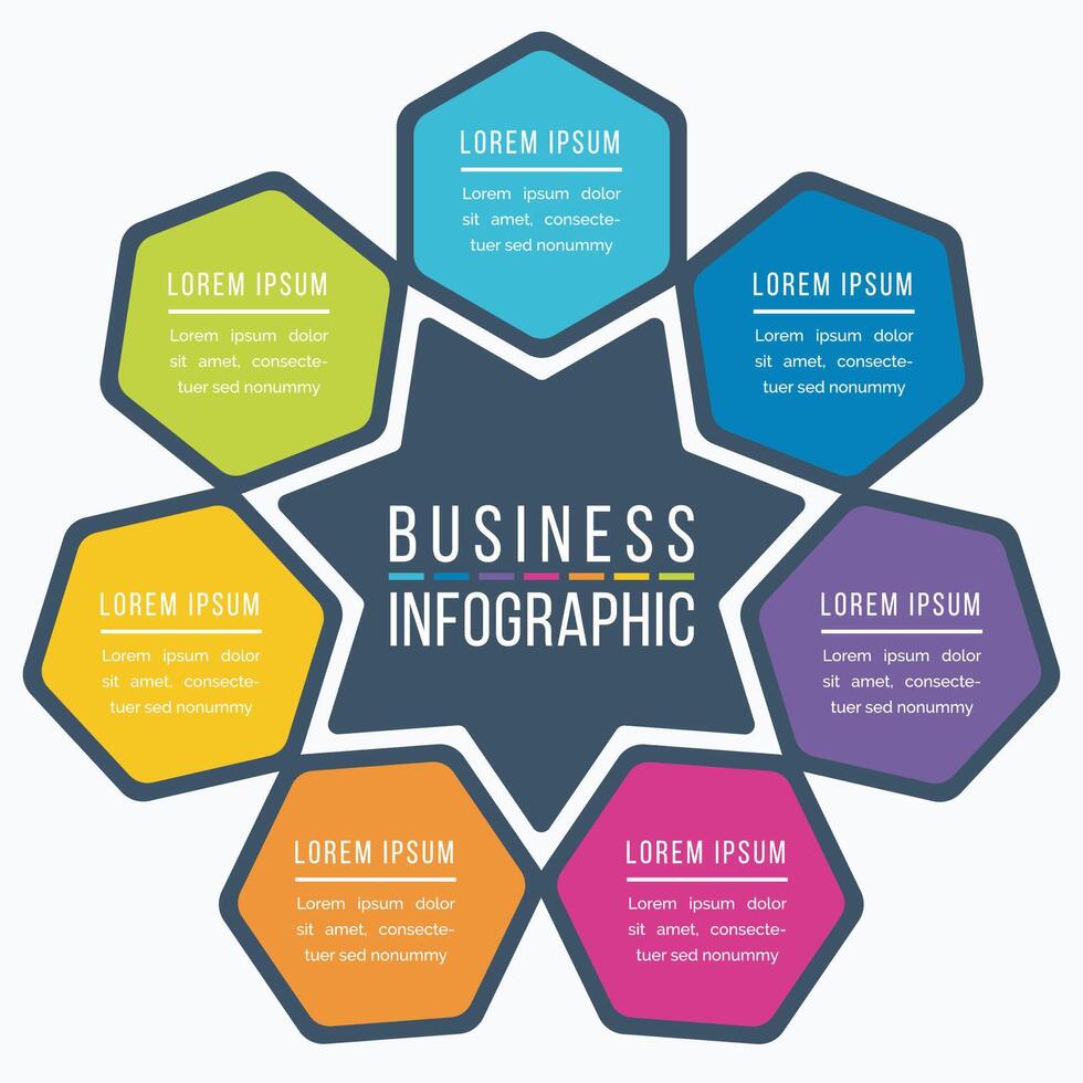 Business Infographic design 7 steps, objects, elements or options infographic template for business information vector