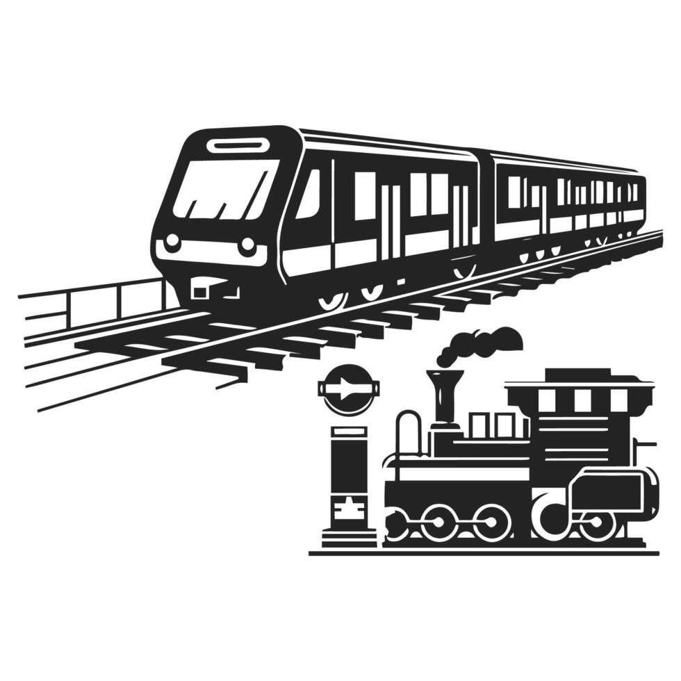 Passenger train in silhouette style with perspective view. illustration. vector