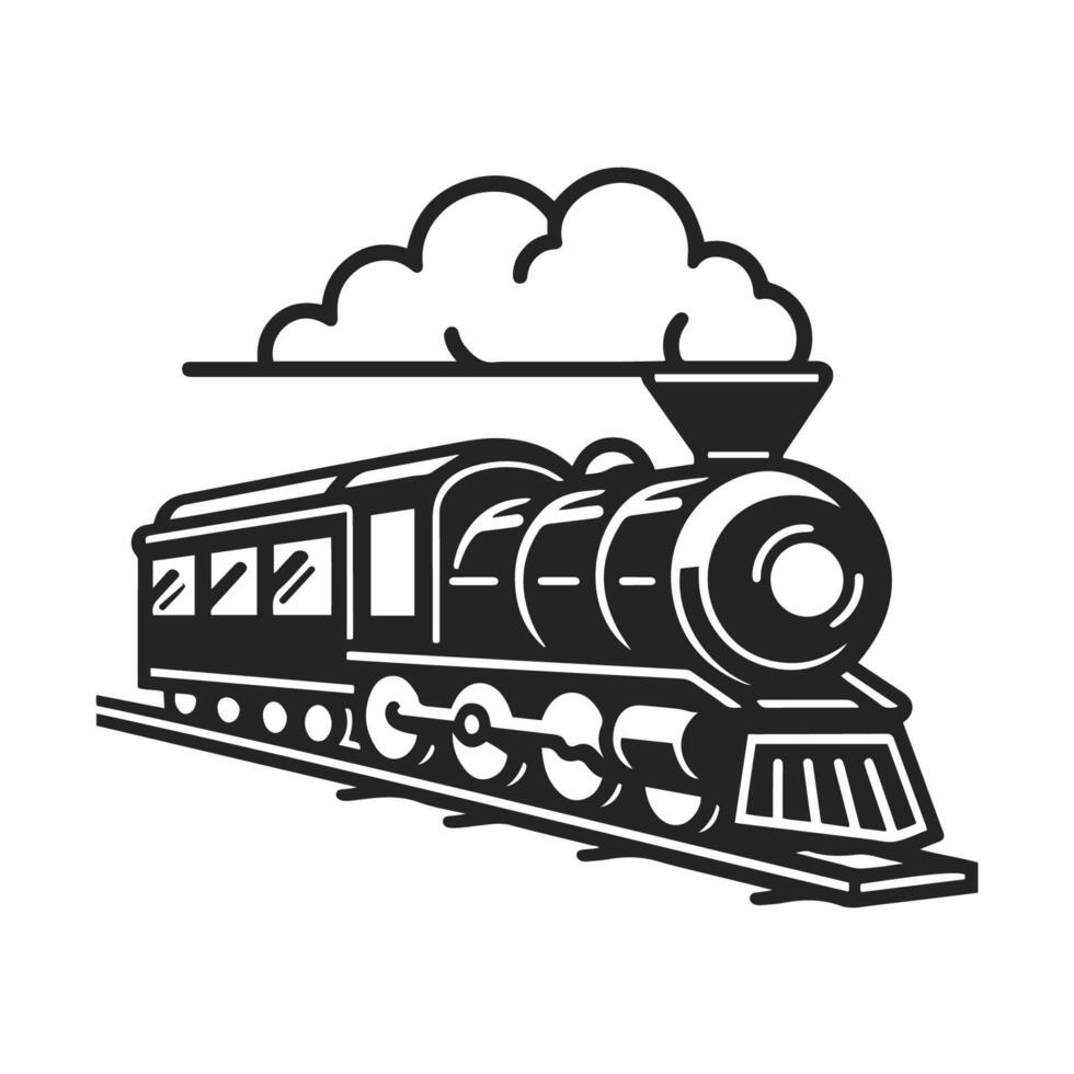 passenger train in silhouette style with perspective view. illustration. vector