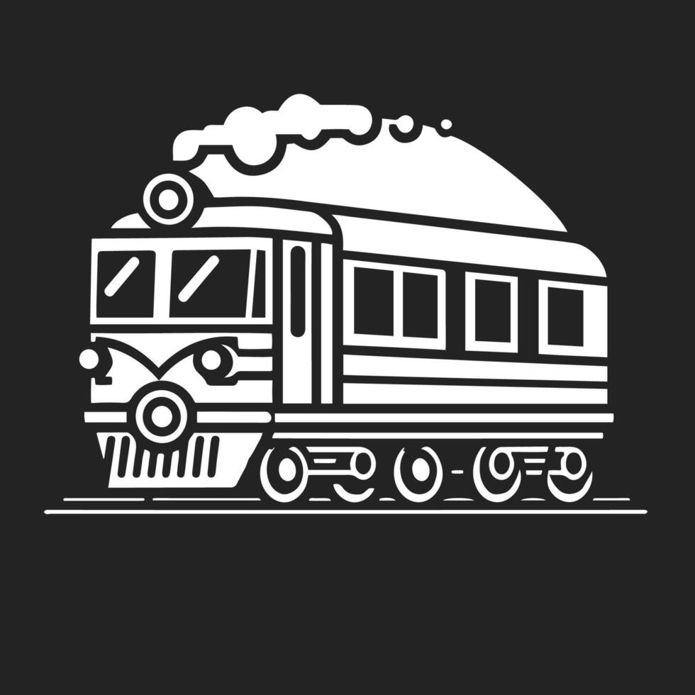 Black silhouette retro train engine with large coal smoke graphic design vector
