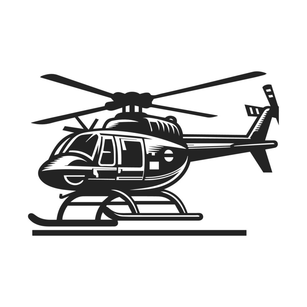 Military helicopter illustration on white background. helicopter front view design. Black silhouette military helicopter illustration. vector