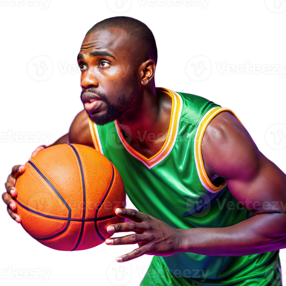 Focused basketball player ready to make a move png