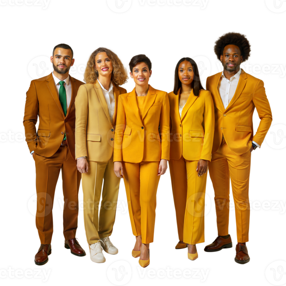 Diverse business team in colorful suits on transparent background png