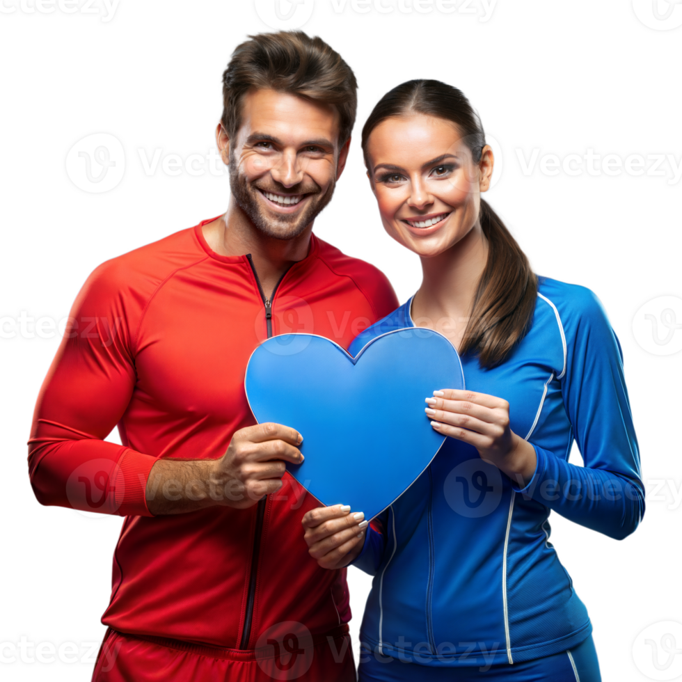 Smiling couple holding a heart symbol on transparent background png