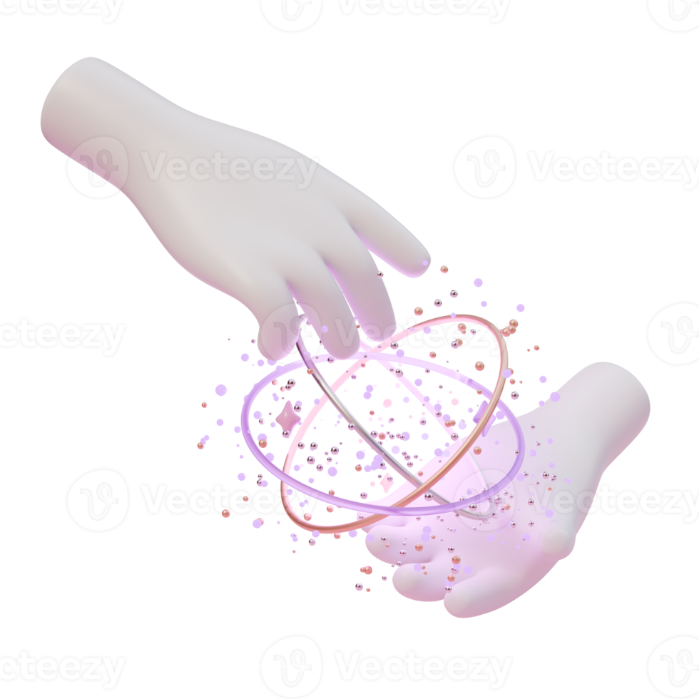 3d render illustration of human hands cast a spell with magic circles and glowing particles. Magic element. 3d illustration design for web site mobile app or brand png