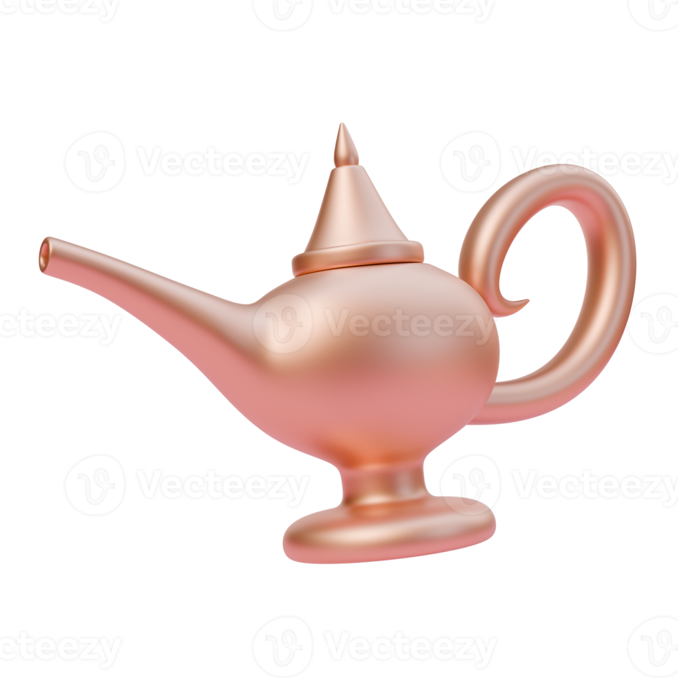 3d render illustration of golden magic lamp. Magic tool. 3d illustration design for web site mobile app or brand png