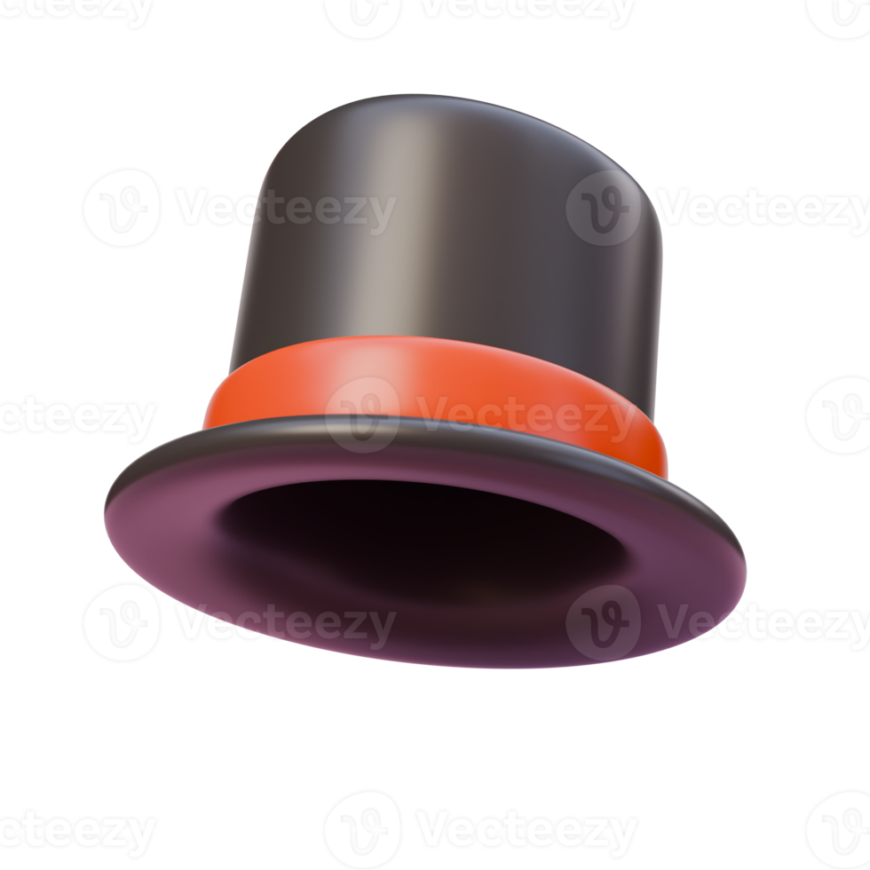 3d render illustration of black magician hat with a red ribbon. Magic element. 3d illustration design for web site mobile app or brand png