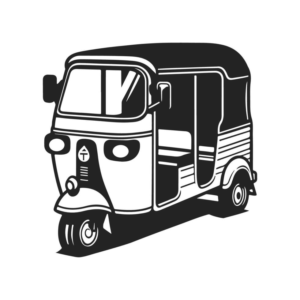 black outlined tuk tuk or three wheeler-vector illustration vector