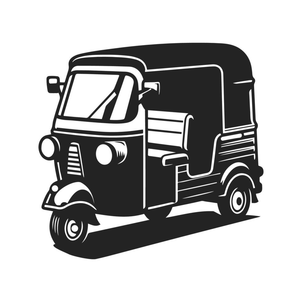 Icon symbol of a Tuk-tuk, a motorized three wheeled taxi which is a popular mode of transportation in South East Asia. vector