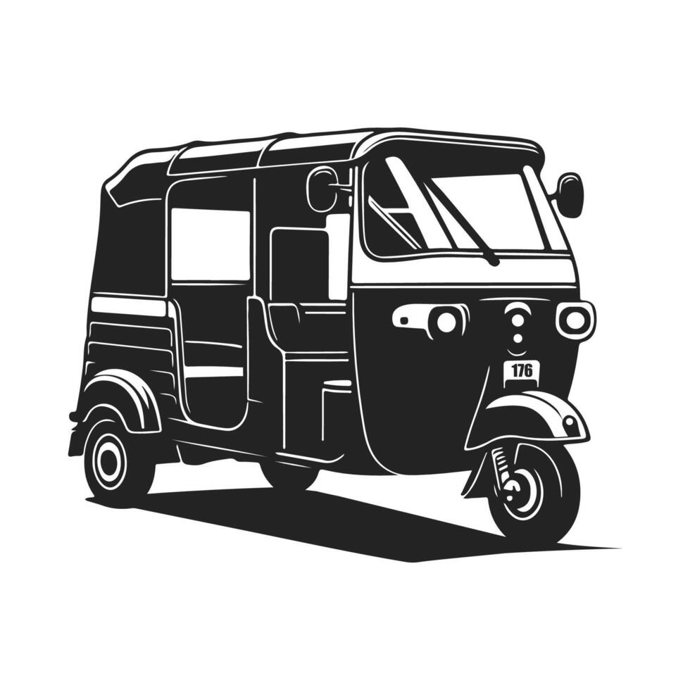 Icon symbol of a Tuk-tuk, a motorized three wheeled taxi which is a popular mode of transportation in South East Asia. vector