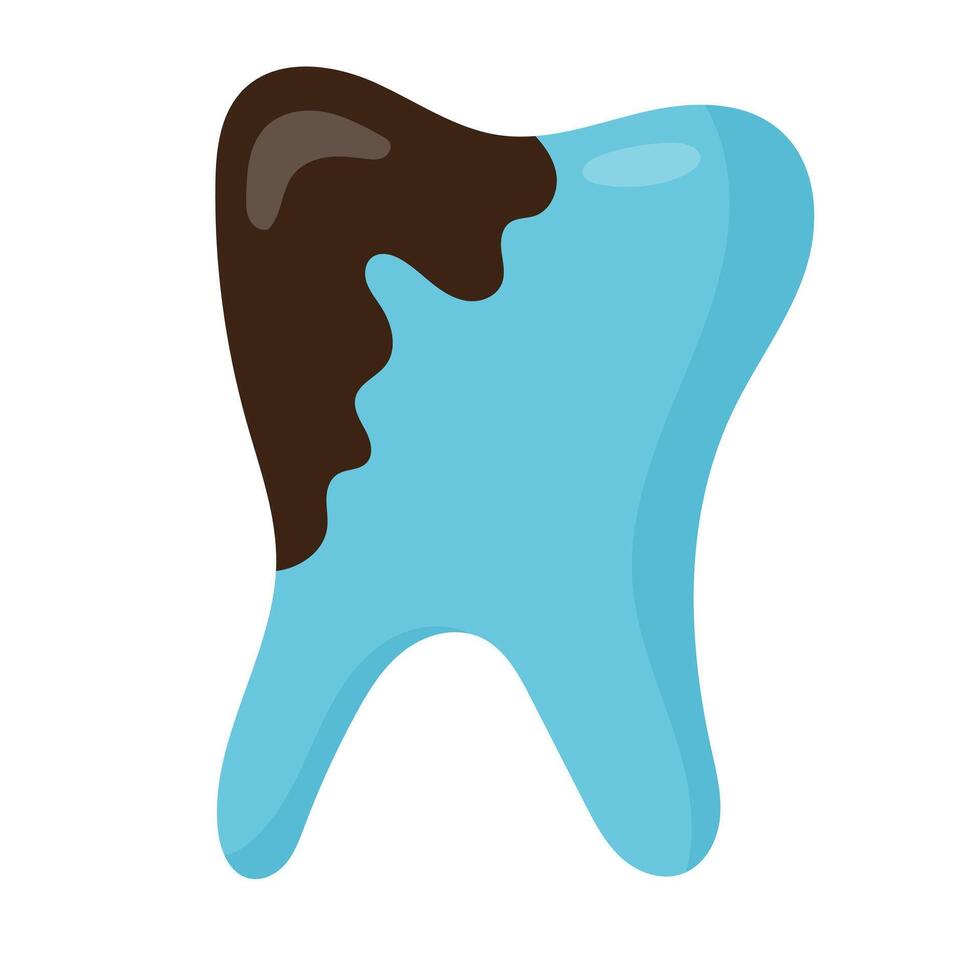 Caries. Blackened diseased tooth in flat style. illustration isolated on white background. vector