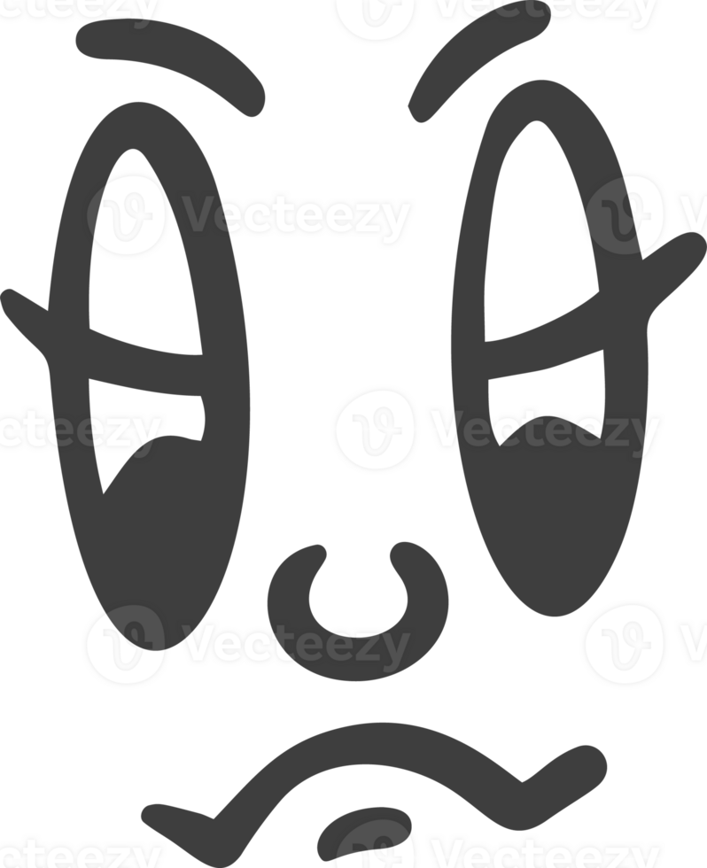 Cartoon retro face. Vintage mascot with comic cute eyes and mouth. Funny character expression. 30-50s design emotions element. Simple caricature head png