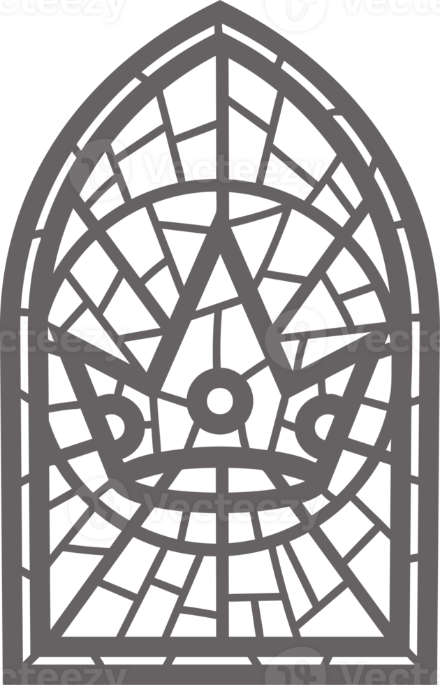 Church glass window. Stained mosaic catholic frame with religious symbol king crown. Outline illustration png