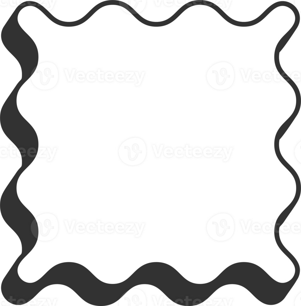 Wavy rectangle frame. Scallop edge box. Squiggle wavy border. Groovy zigzag abstract shape. Cute square aesthetic banner. png