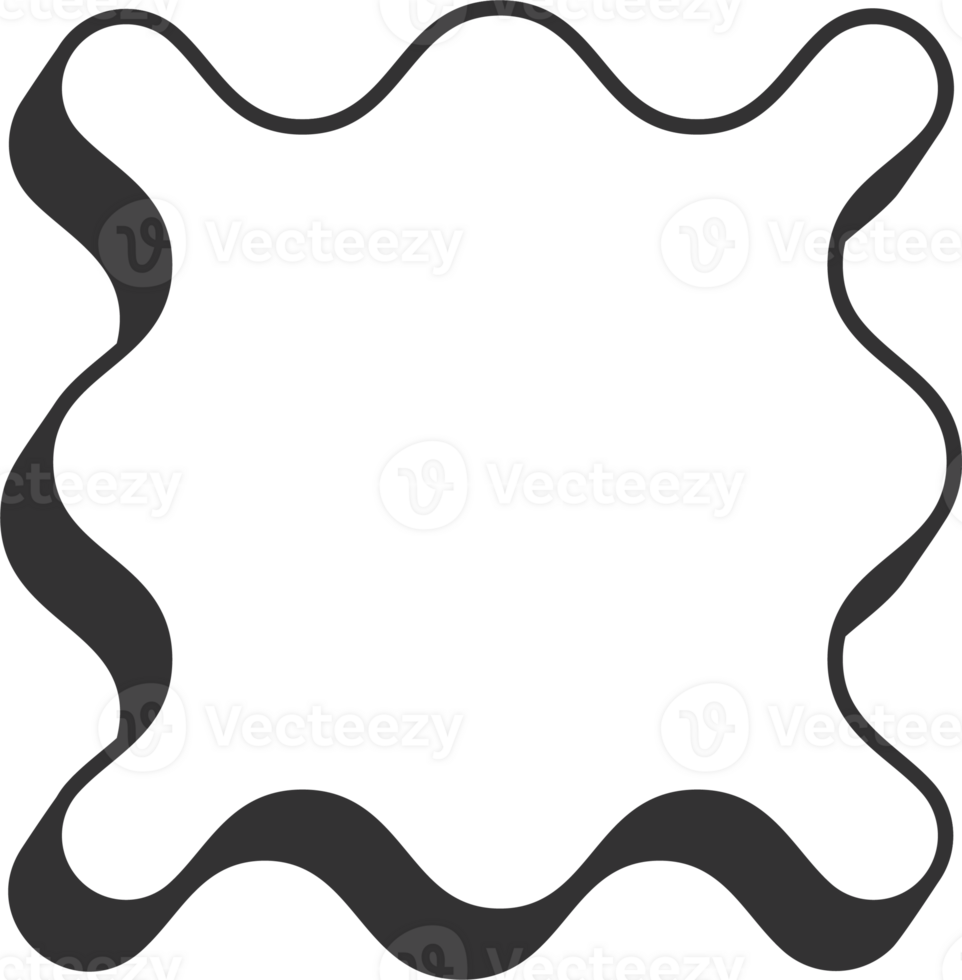 Wavy border frame. Square scallop edge box. Retro cute rectangle shape. Squiggle groovy aesthetic decorative design with shadow. png