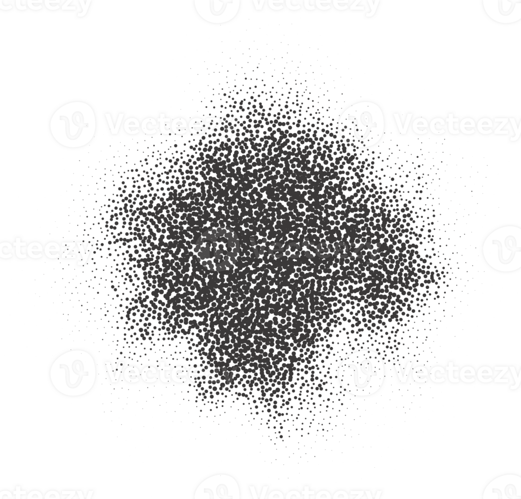 Halftone dotted shape. Stipple blob. Noisy abstract design element with grainy shadow texture. Random organic fluid. png
