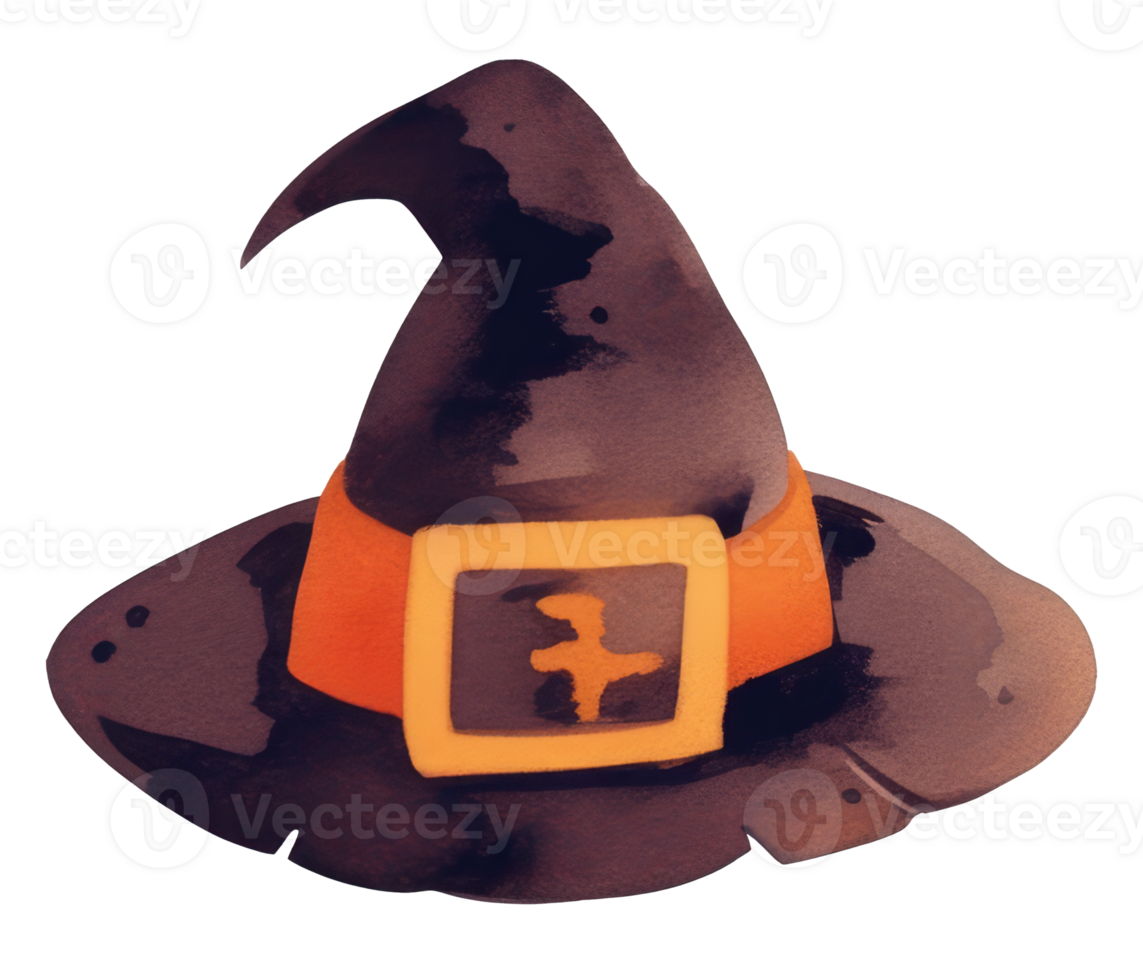 Watercolor Witch Hat Illustration Halloween Magic Hat with Black and Orange Colors Hand Drawn Art for Invitations and Decorations. png