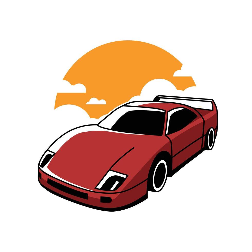 Red Sport Car Cartoon in Hand Drawn Illustration vector