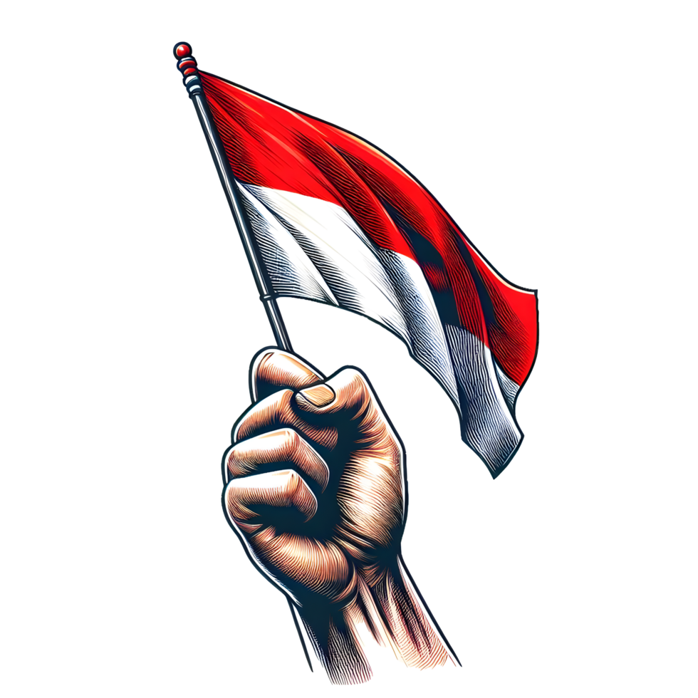 hand holding the Indonesian flag png