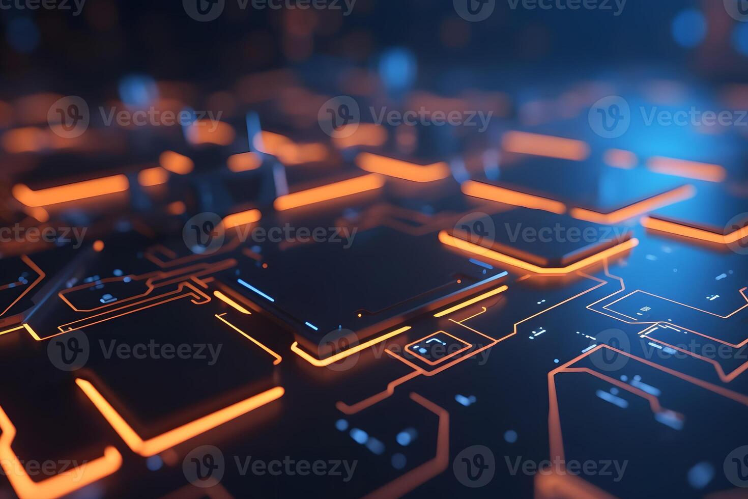 Close-up view of a modern GPU card with circuit and colorful lights and details. Neural network photo