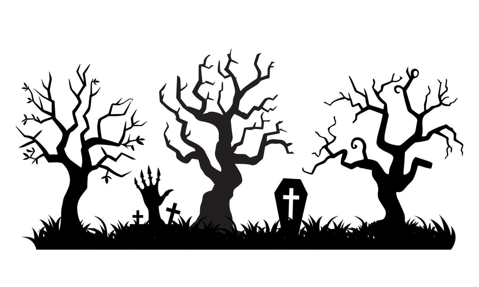 Set of Spooky Halloween trees silhouette. Scary halloween tree vector