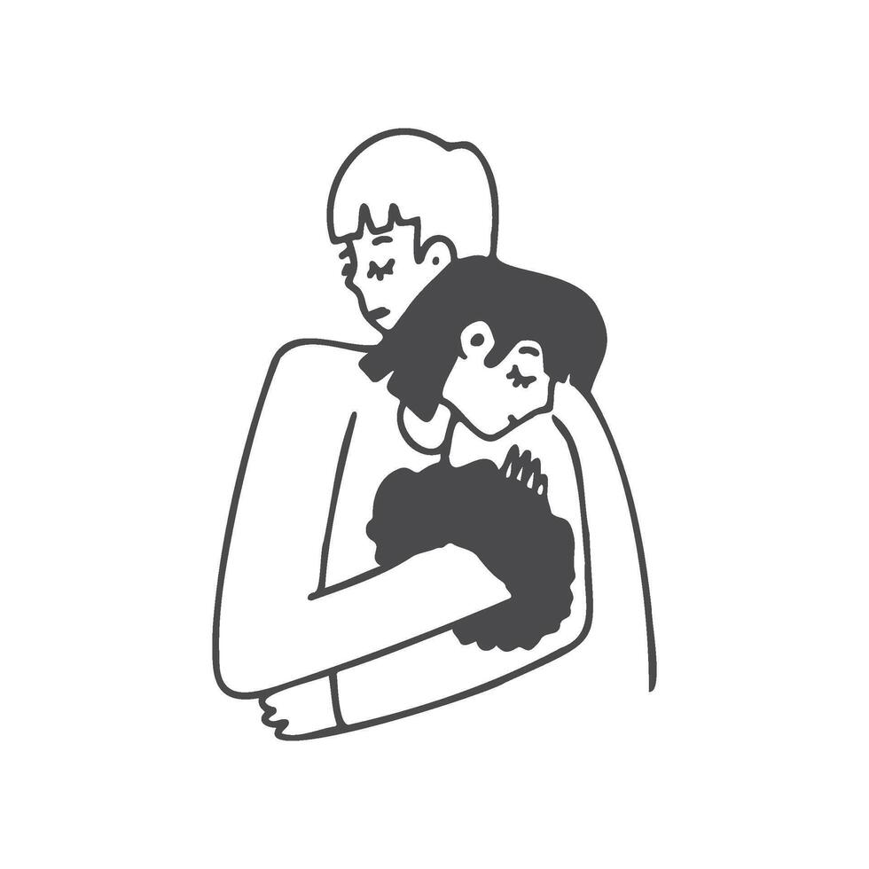 A couple hugging sketch isolated on white background. vector